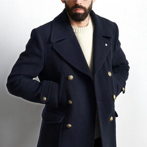 Casual Double Breasted WOOL BLEND Pea Coat Navy 42R Tuxaro MSRP 249$